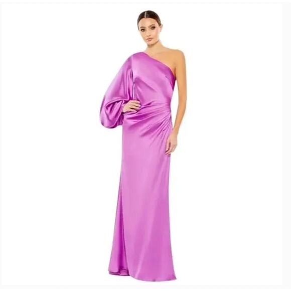 Ieena Mac Duggal Long Formal Evening Dress One Shoulder 26588 Orchid Size 4 NWT - Picture 1 of 13